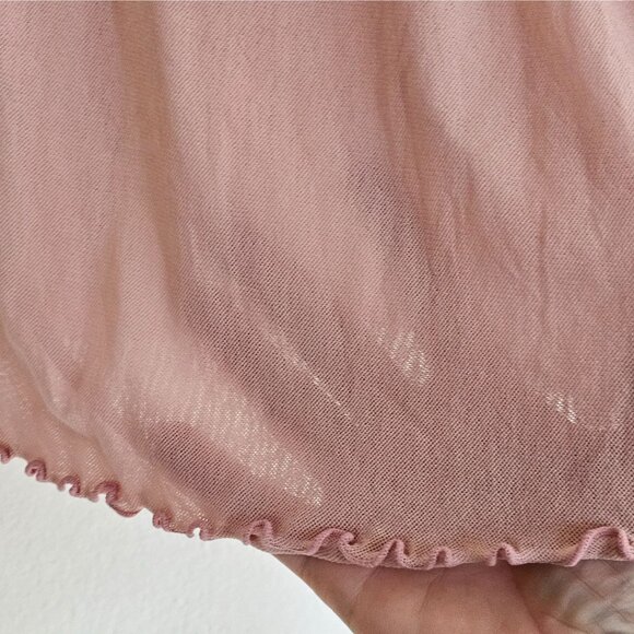 Y2K 90s Guess Babydoll Peasant Top Womens M Pink Mesh Semi-Sheer Ruffle Fairy - Picture 5 of 10